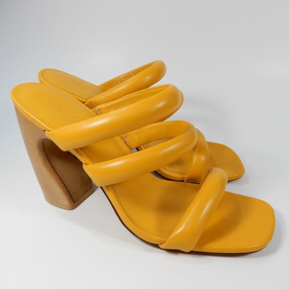 VINCE Dara Tubular Three-band Slide Sandals 8.5 Papaya Yellow Leather NEW $330 - Picture 15 of 15